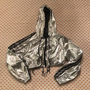 LF HOODED SMOCKED METALLIC WINDBREAKER JACKET